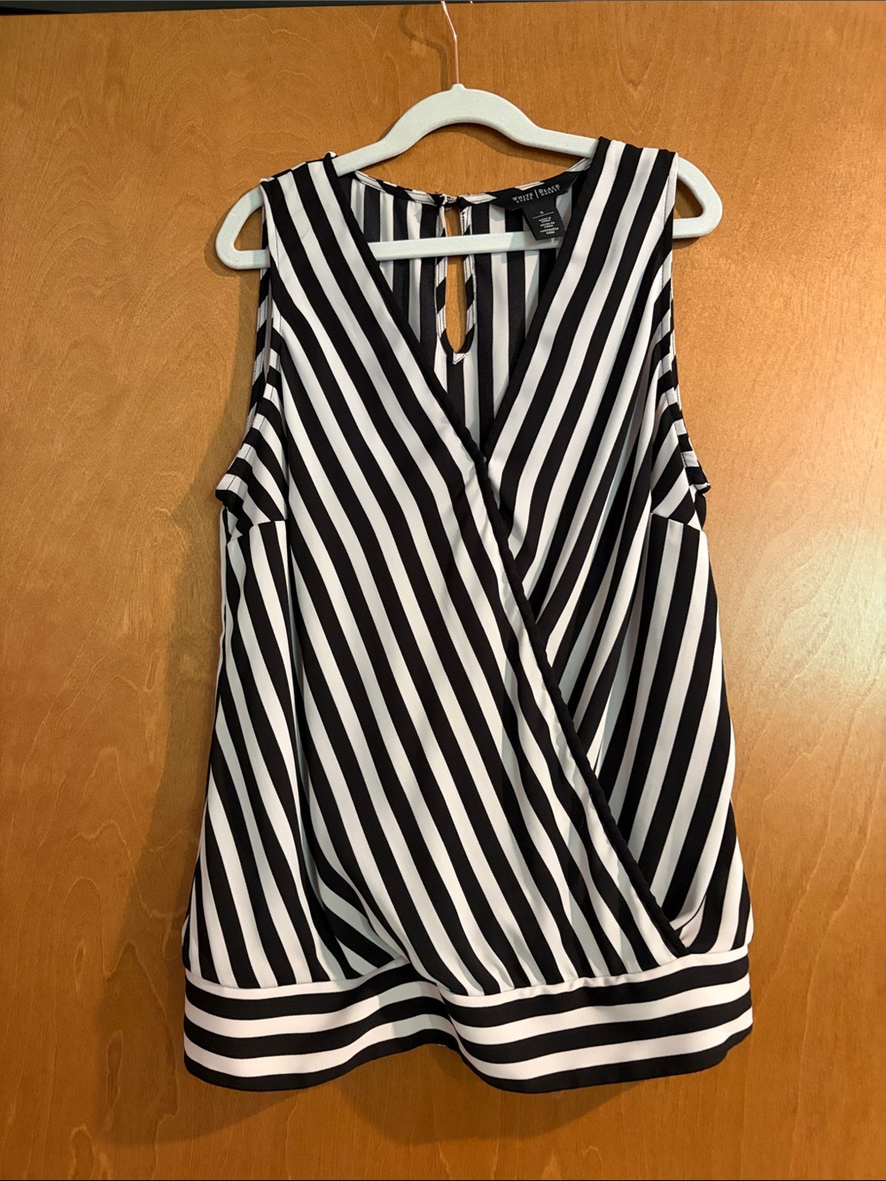 Worthington Black and White Diagonal Stripe Sleeveless Faux-Wrap Top